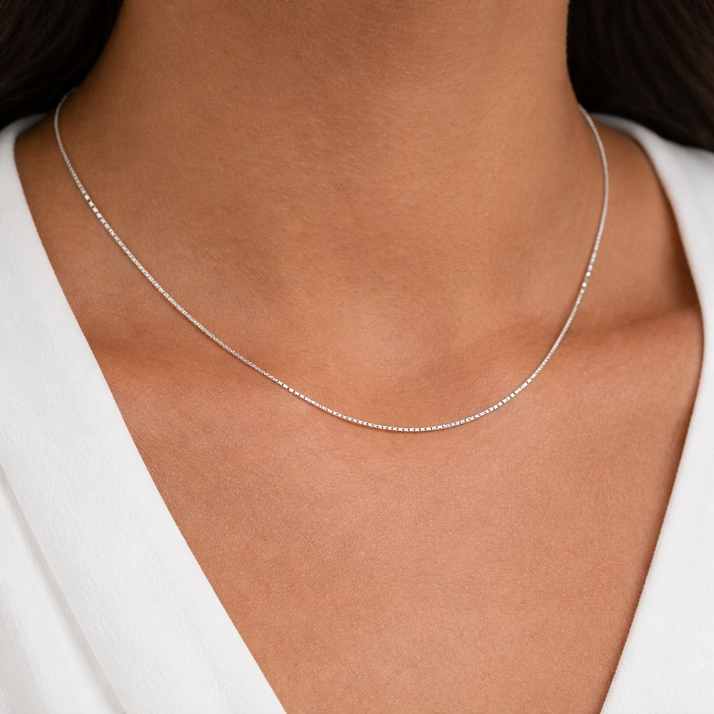 Corrente Prata Veneziana Diamantada (45cm)