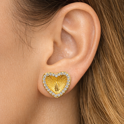 Brinco de Coração com Nossa Senhora das Graças - Zircônio