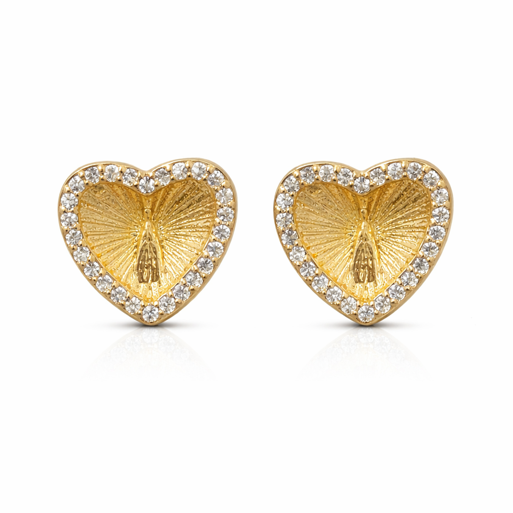 Brinco de Coração com Nossa Senhora das Graças - Zircônio